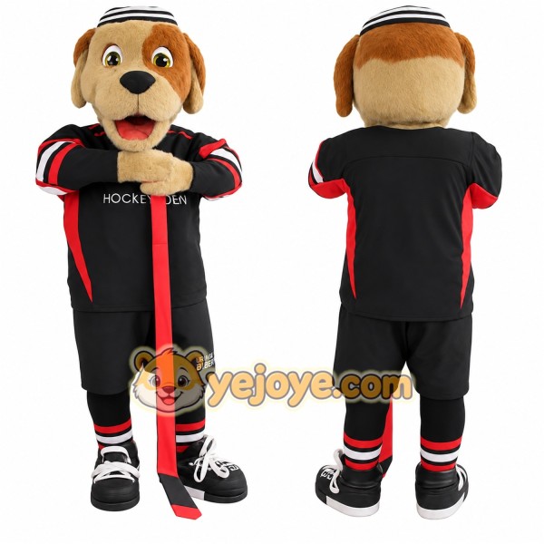 Tan Brown Black Hockey Dog Mascot Costume