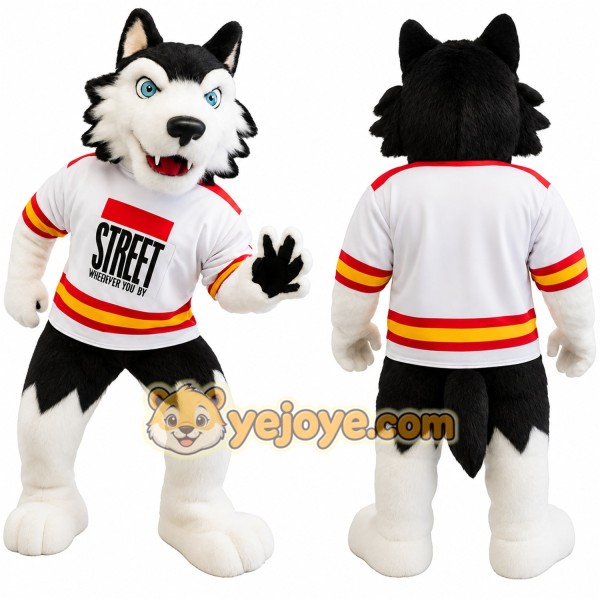 Black White Red Yellow Husky Dog Mascot Costume