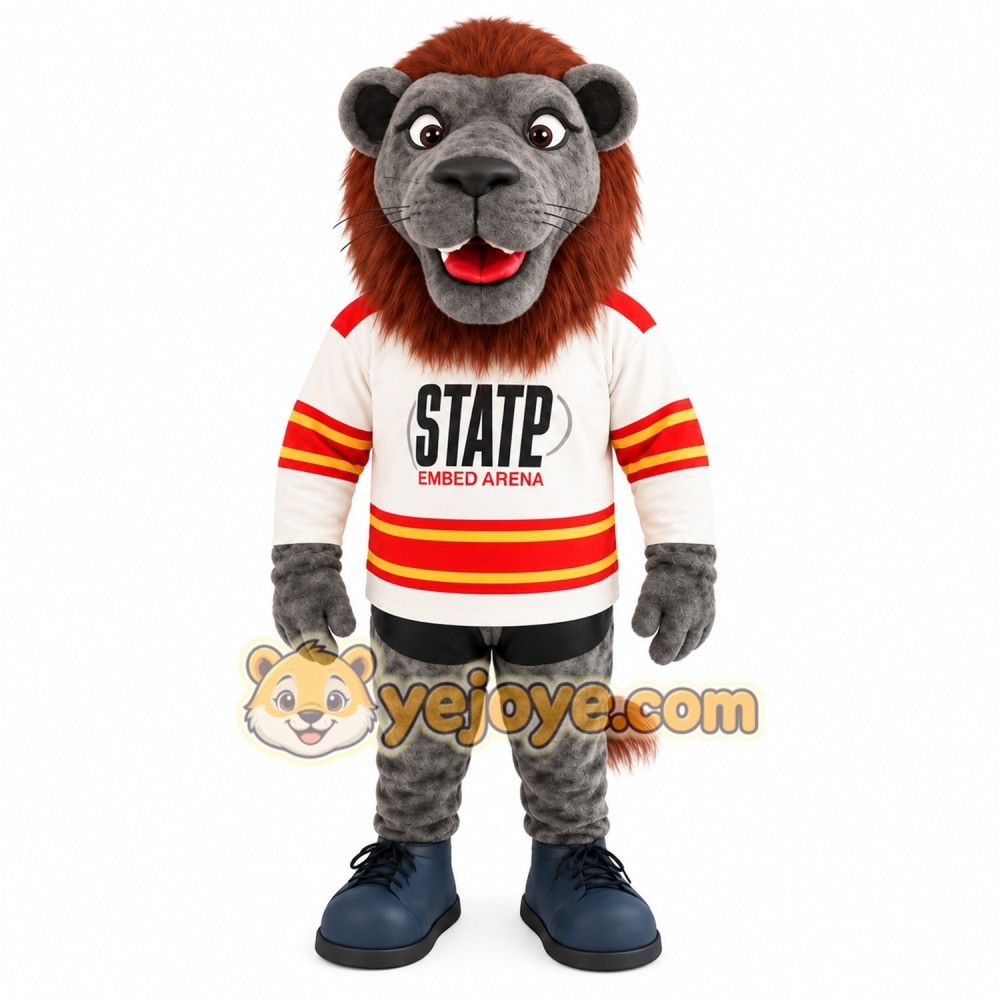 Gray Brown Lion Hockey Player Mascot Costume