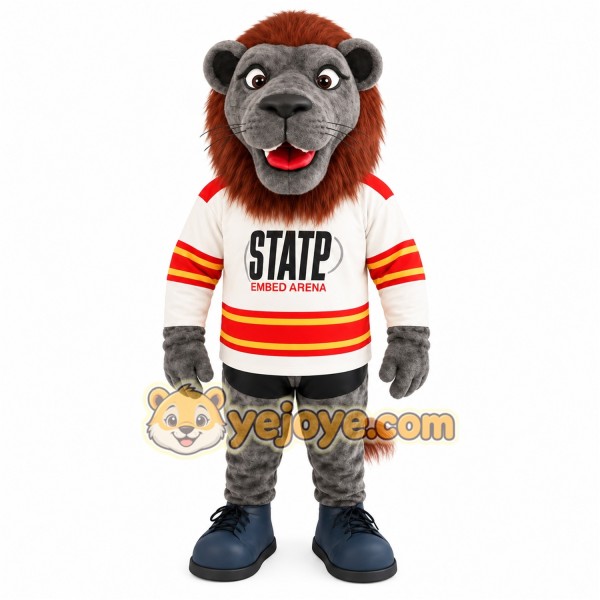 Gray Brown Lion Hockey Player Mascot Costume
