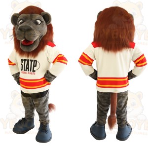 Gray Brown Lion Hockey Player Mascot Costume