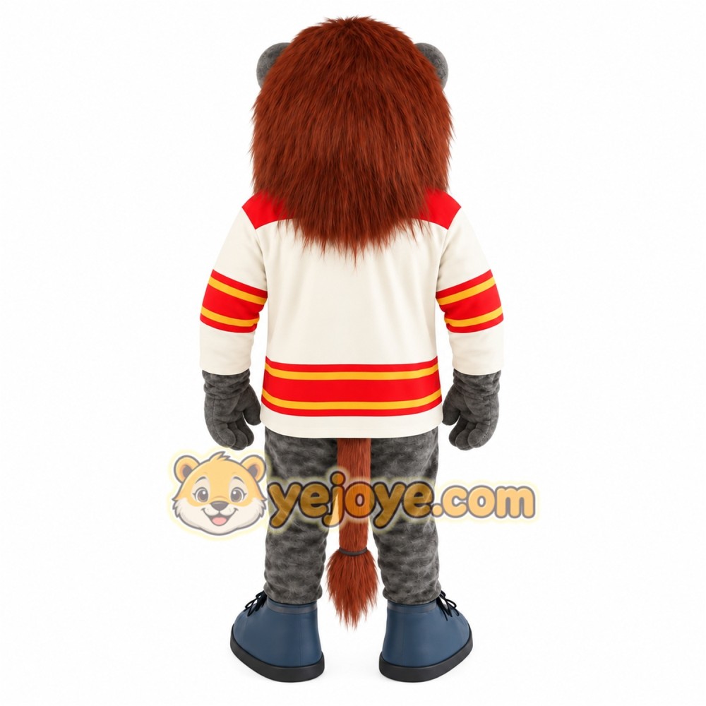 Gray Brown Lion Hockey Player Mascot Costume