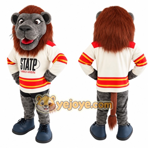 Gray Brown Lion Hockey Player Mascot Costume