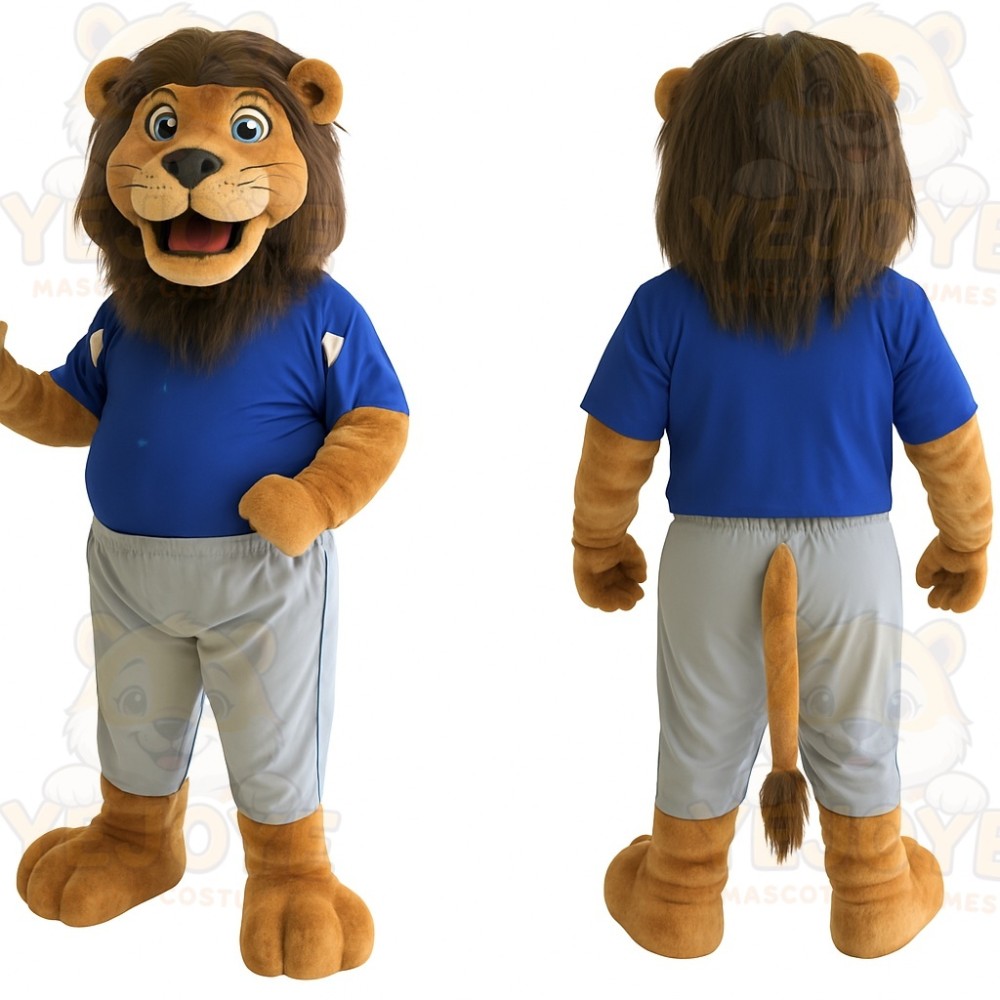 Brown Blue Gray Lion Mascot Costume