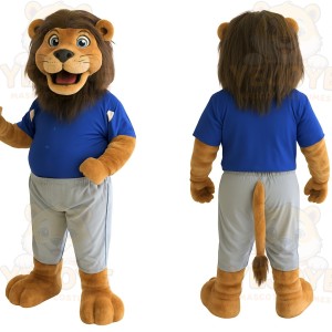 Brown Blue Gray Lion Mascot Costume
