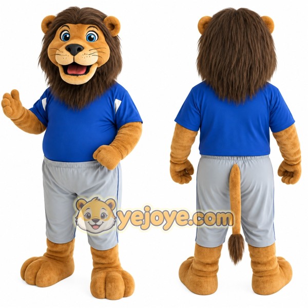 Brown Blue Gray Lion Mascot Costume