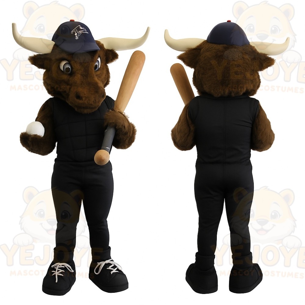Brown Black Bull Baseball Mascot Costume