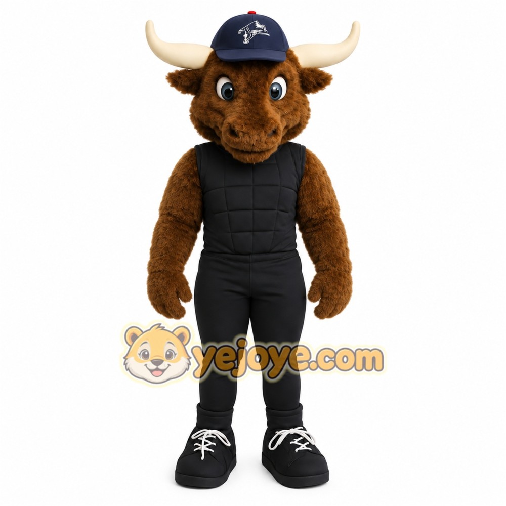 Brown Black Bull Baseball Mascot Costume Brown Black Bull Baseball Mascot Costume