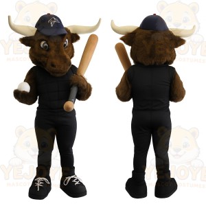 Brown Black Bull Baseball Mascot Costume