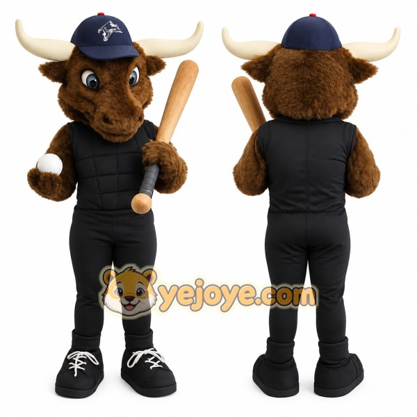Brown Black Bull Baseball Mascot Costume