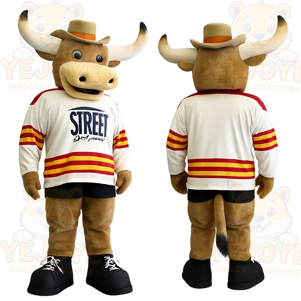 Brown White Longhorn Bull Mascot Costume