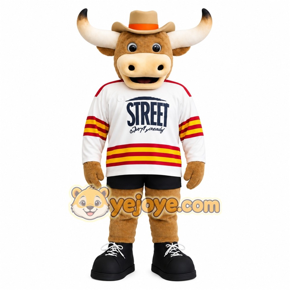 Brown White Longhorn Bull Mascot Costume Brown White Longhorn Bull Mascot Costume
