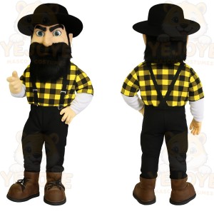 Yellow Black Bearded Lumberjack Mascot Costume