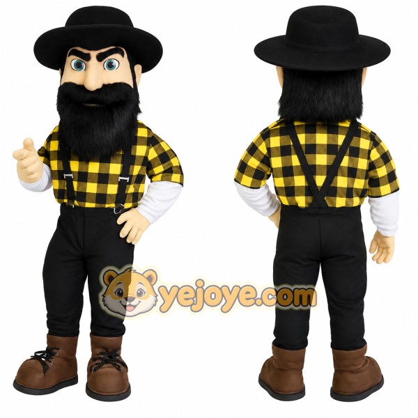 Yellow Black Bearded Lumberjack Mascot Costume