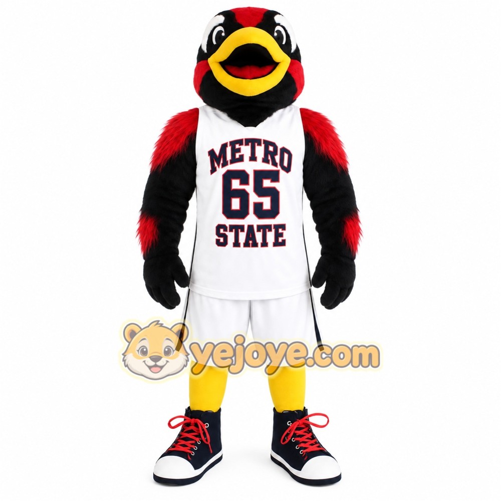 Black Red Yellow Roadrunner Mascot Costume Black Red Yellow Roadrunner Mascot Costume