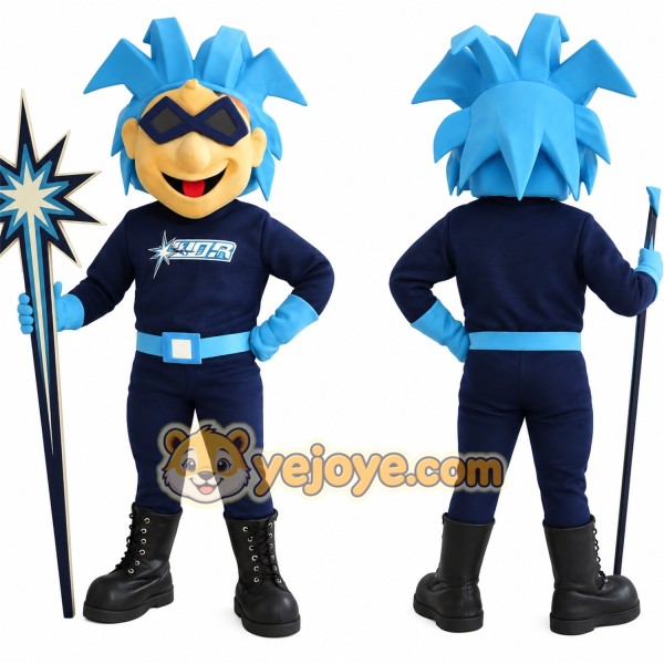 Navy Light Blue Superhero Mascot Costume
