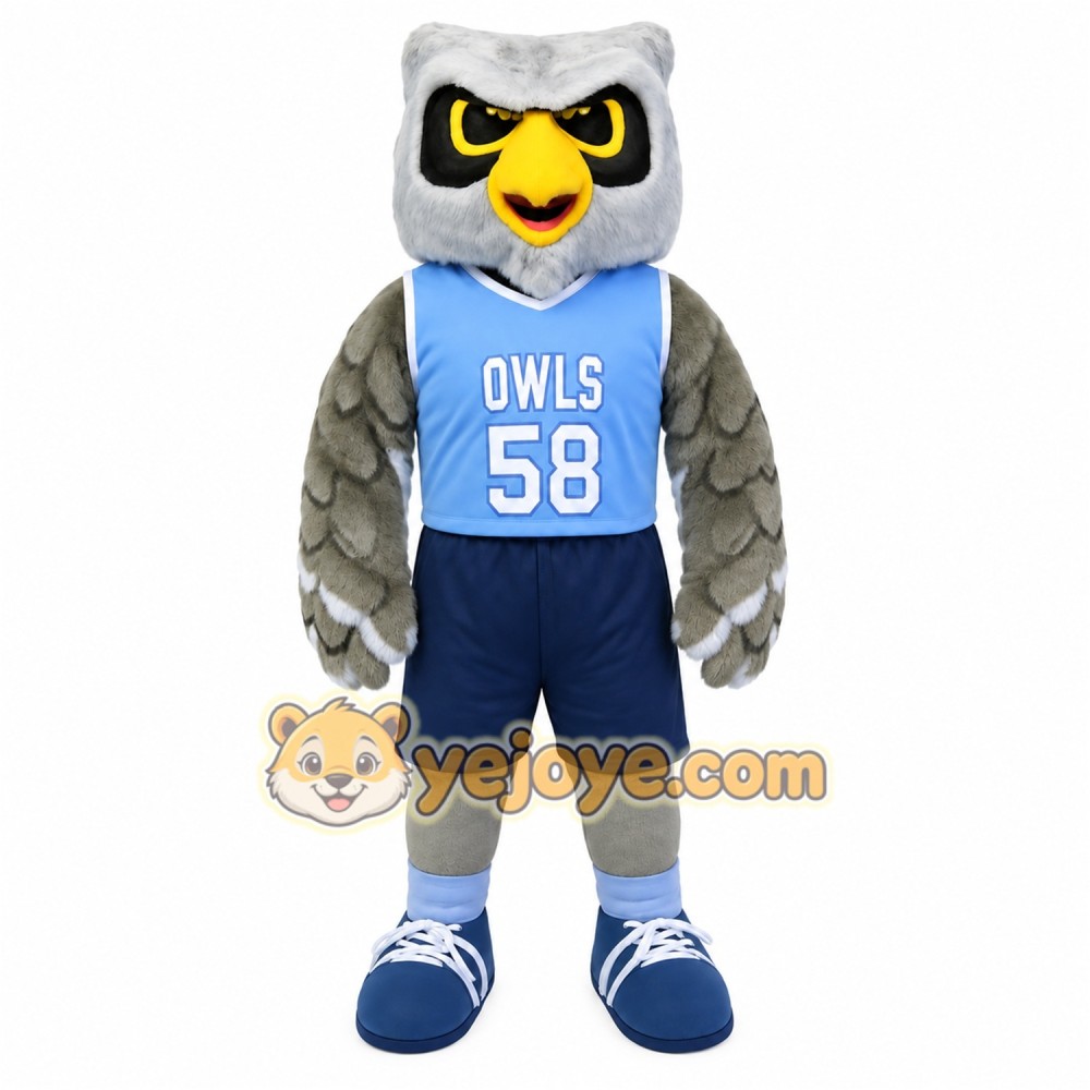 Gray Blue Yellow Basketball Owl Mascot Costume Gray Blue Yellow Basketball Owl Mascot Costume