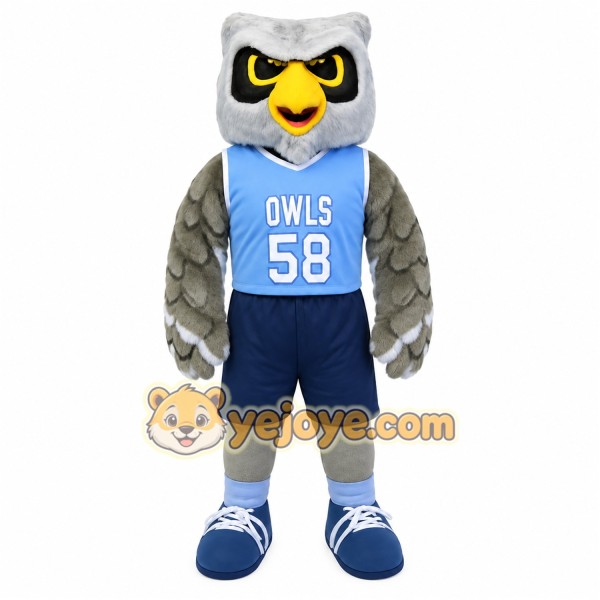 Gray Blue Yellow Basketball Owl Mascot Costume