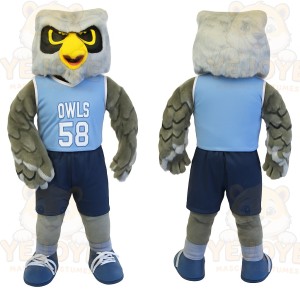 Gray Blue Yellow Basketball Owl Mascot Costume