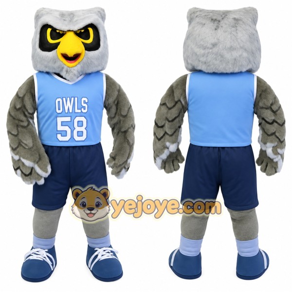 Gray Blue Yellow Basketball Owl Mascot Costume