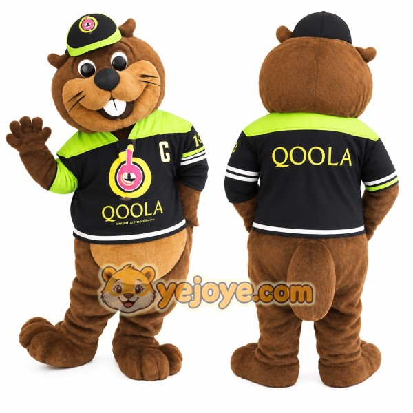 Brown Black Green Beaver Mascot Costume