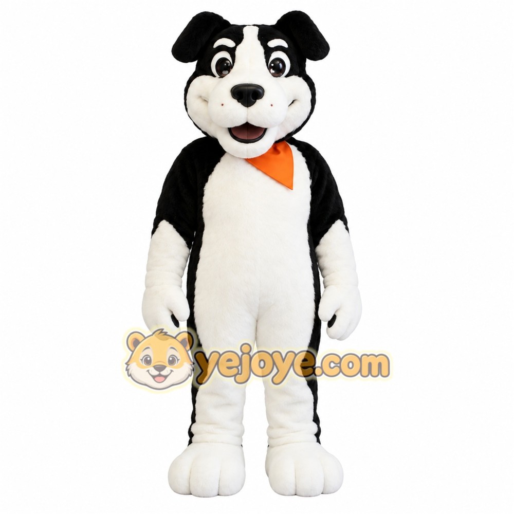 Black White Dog With Orange Bandana Mascot Costume Black White Dog With Orange Bandana Mascot Costume
