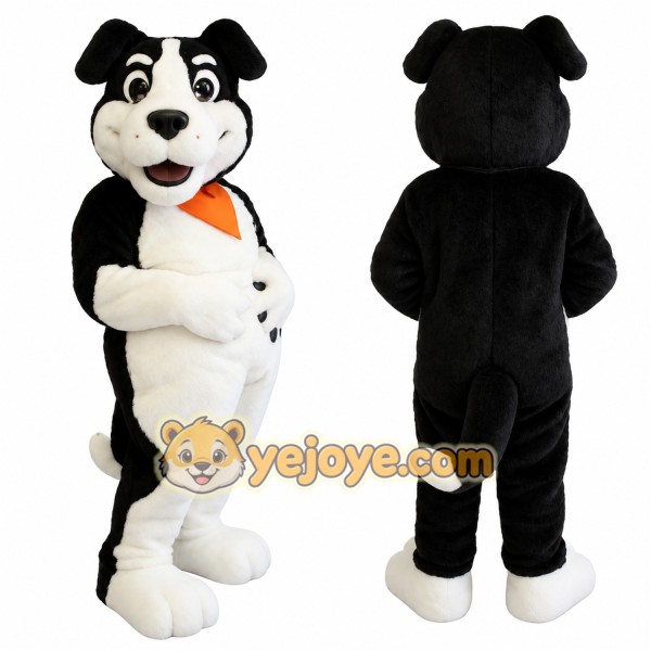 Black White Dog With Orange Bandana Mascot Costume