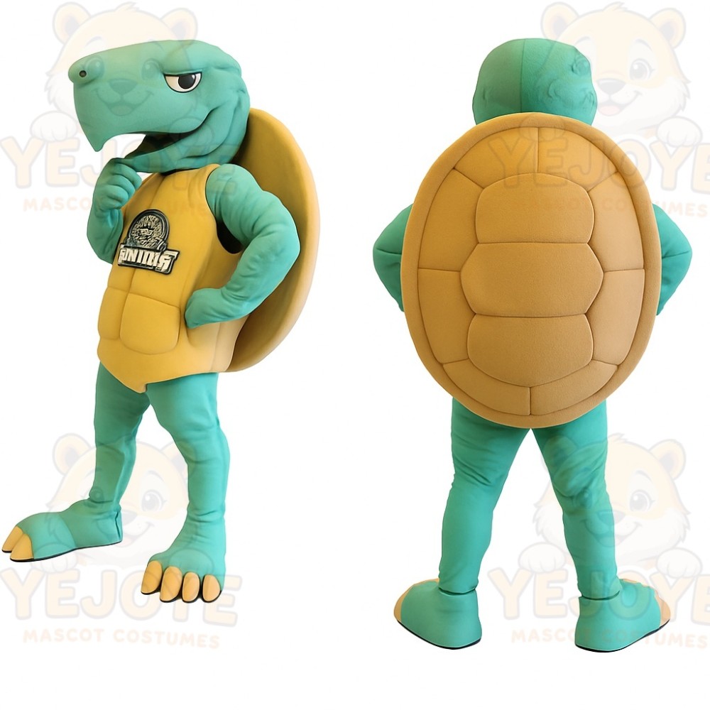 Teal Yellow Turtle Mascot Costume