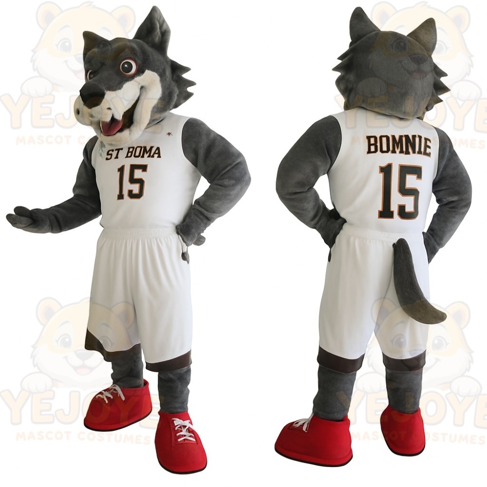 Gray White Basketball Wolf Mascot Costume