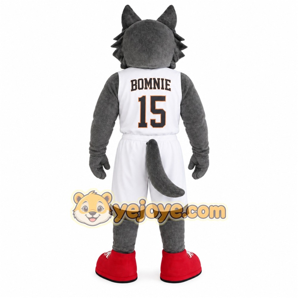 Gray White Basketball Wolf Mascot Costume Gray White Basketball Wolf Mascot Costume