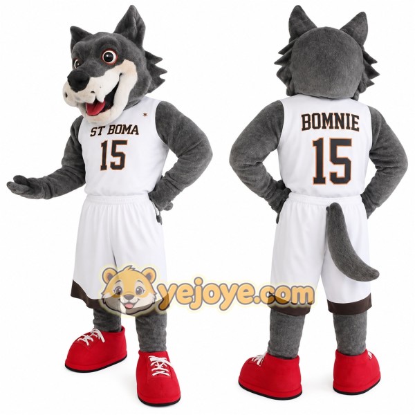 Gray White Basketball Wolf Mascot Costume