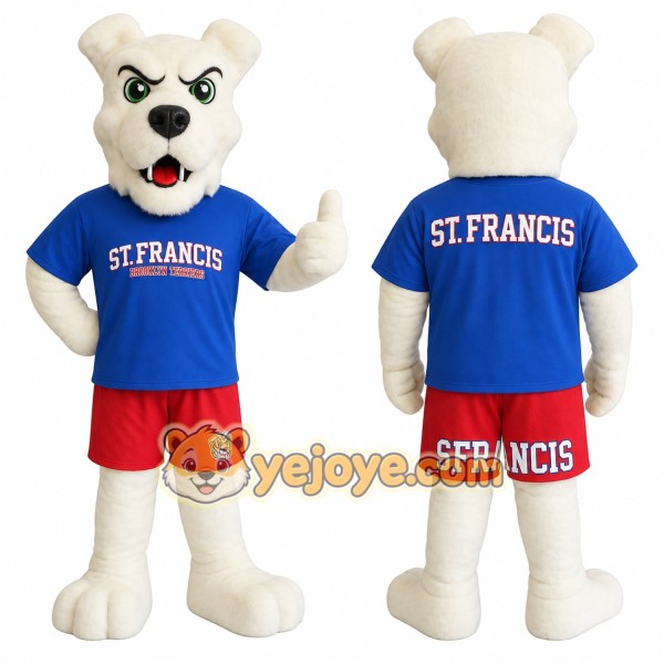 White Blue Red Bulldog Mascot Costume