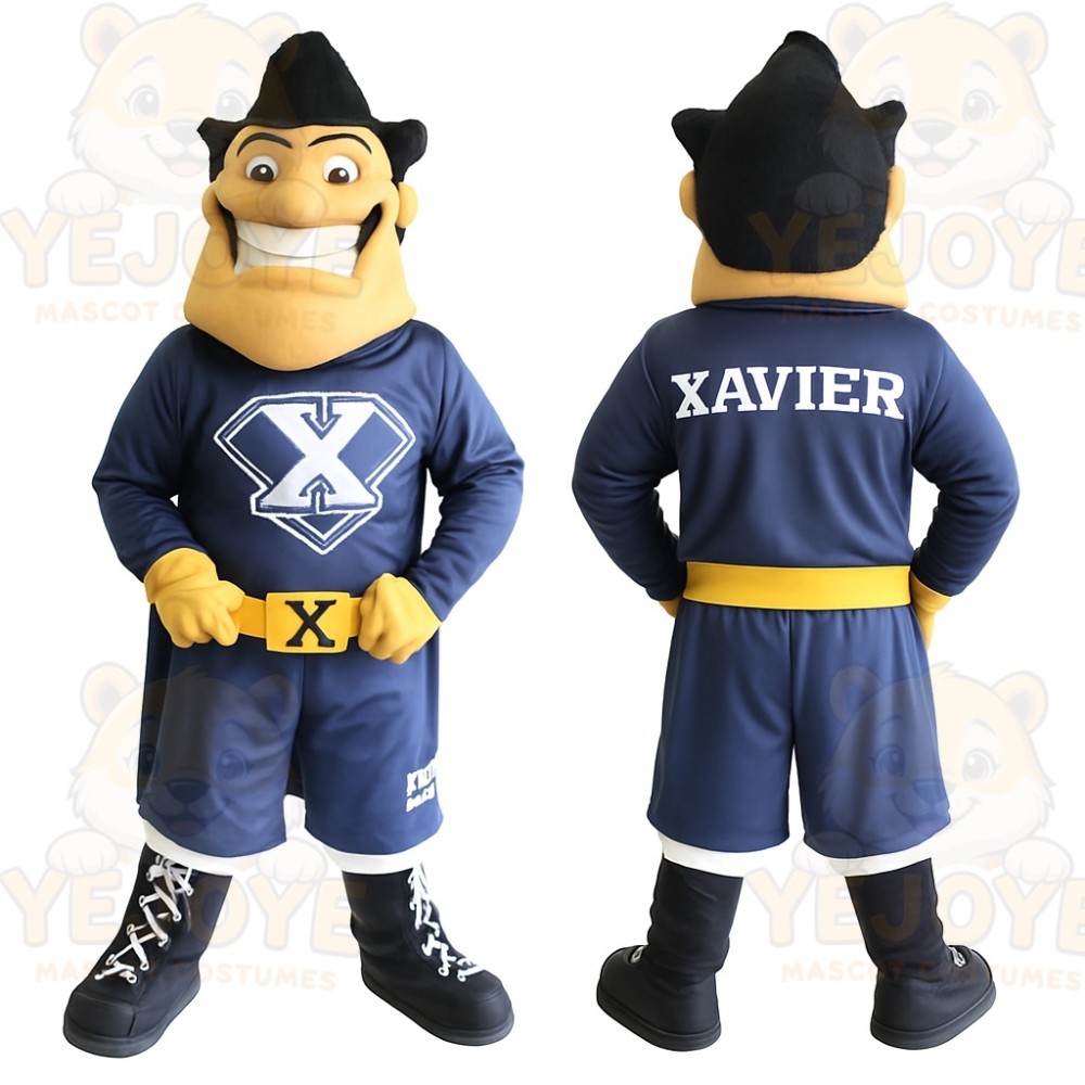 Navy Yellow Superhero Man Mascot Costume
