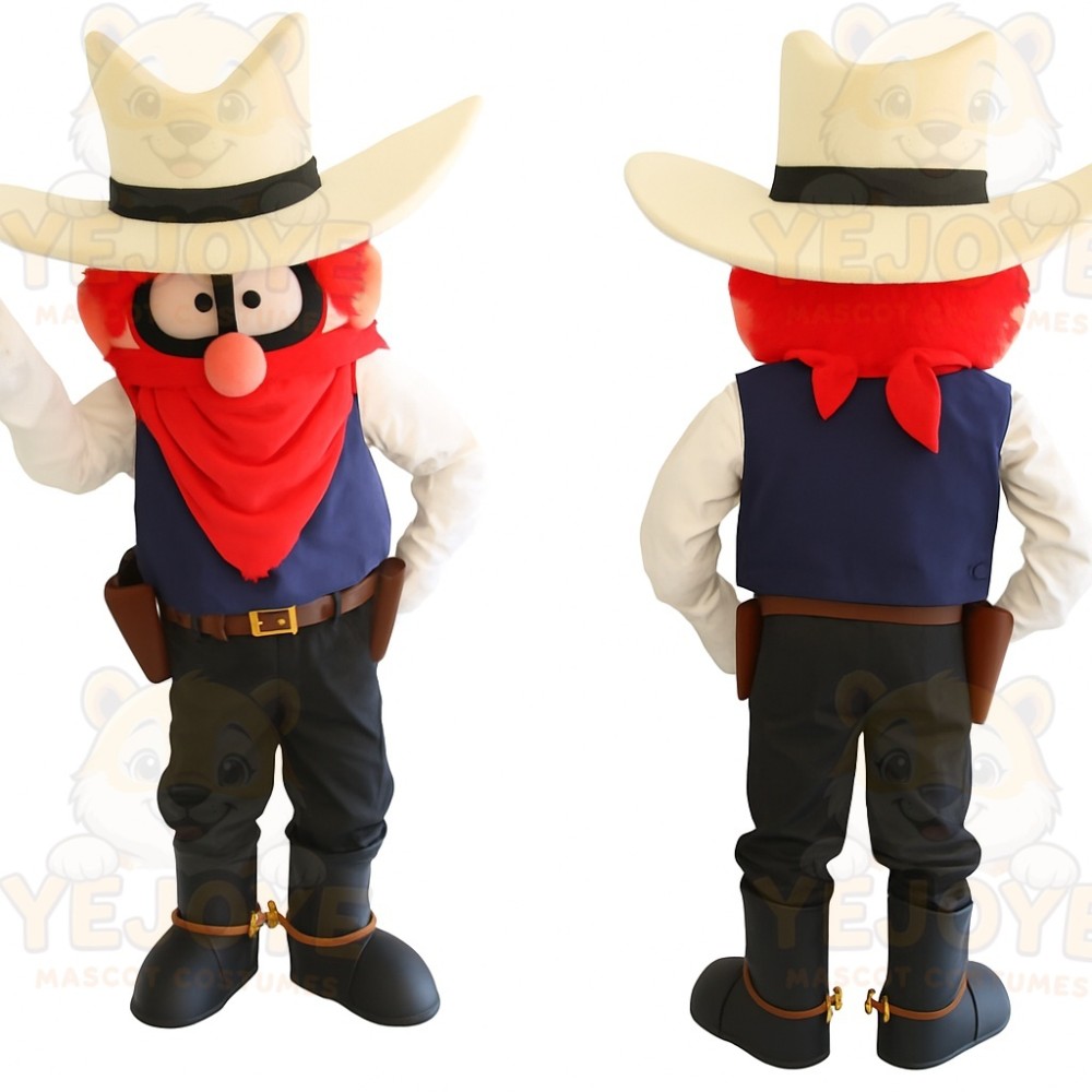 Cream Red Navy Cowboy Mascot Costume