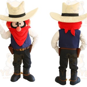 Cream Red Navy Cowboy Mascot Costume