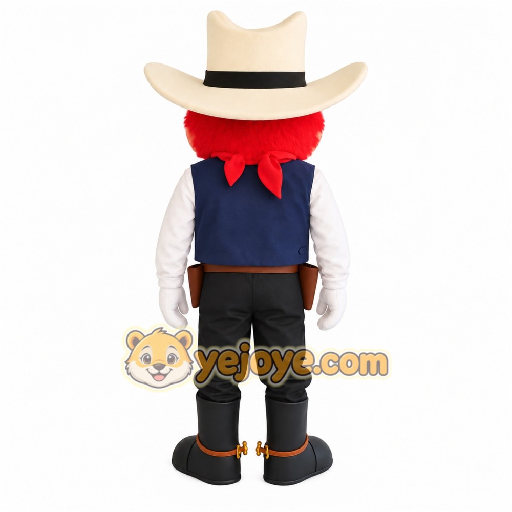 Cream Red Navy Cowboy Mascot Costume
