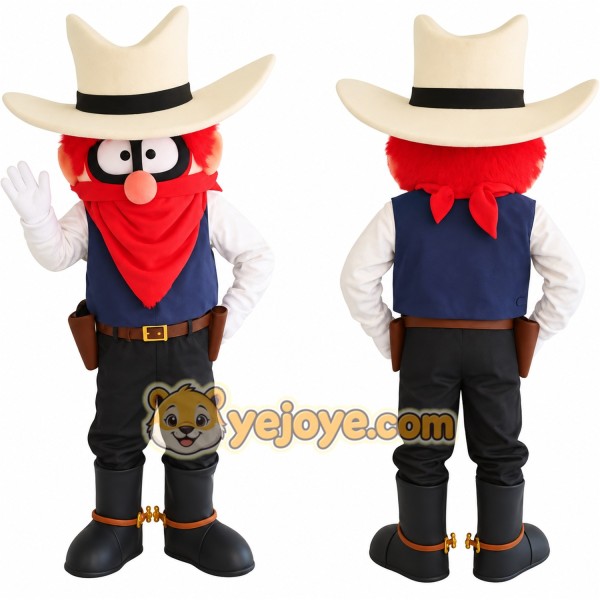 Cream Red Navy Cowboy Mascot Costume