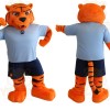 Orange Black Tiger In Blue Shirt Mascot Costume