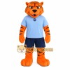 Orange Black Tiger In Blue Shirt Mascot Costume Orange Black Tiger In Blue Shirt Mascot Costume