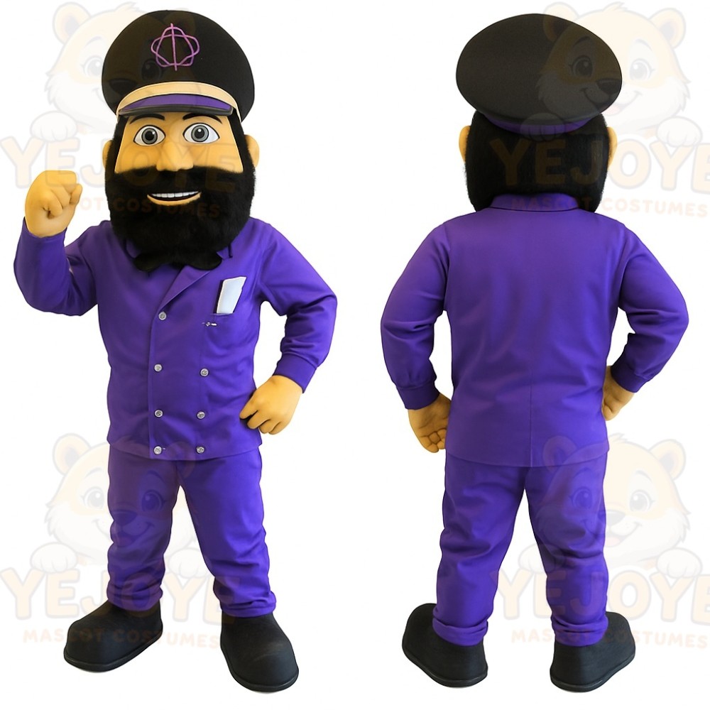 Purple Black Bearded Man Mascot Costume