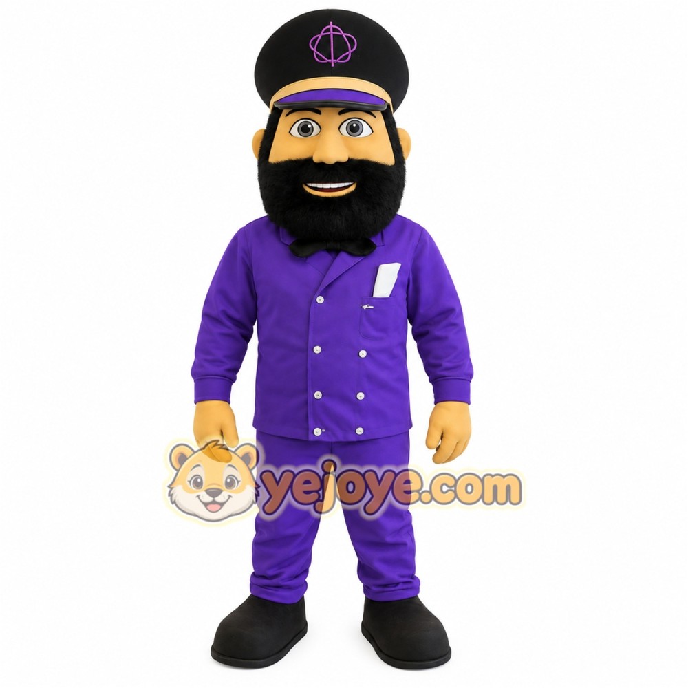Purple Black Bearded Man Mascot Costume Purple Black Bearded Man Mascot Costume
