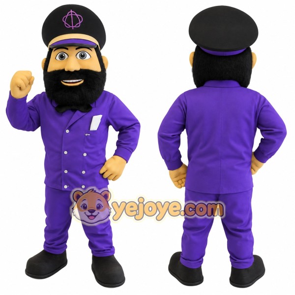 Purple Black Bearded Man Mascot Costume