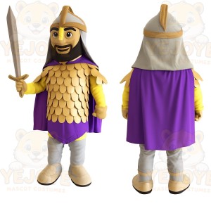 Gold Purple Bearded Warrior Mascot Costume