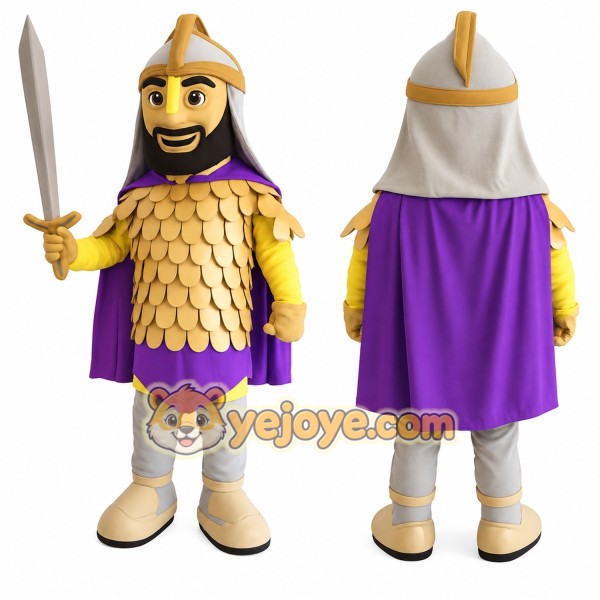 Gold Purple Bearded Warrior Mascot Costume