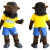 Brown Black Yellow Blue Bison Mascot Costume