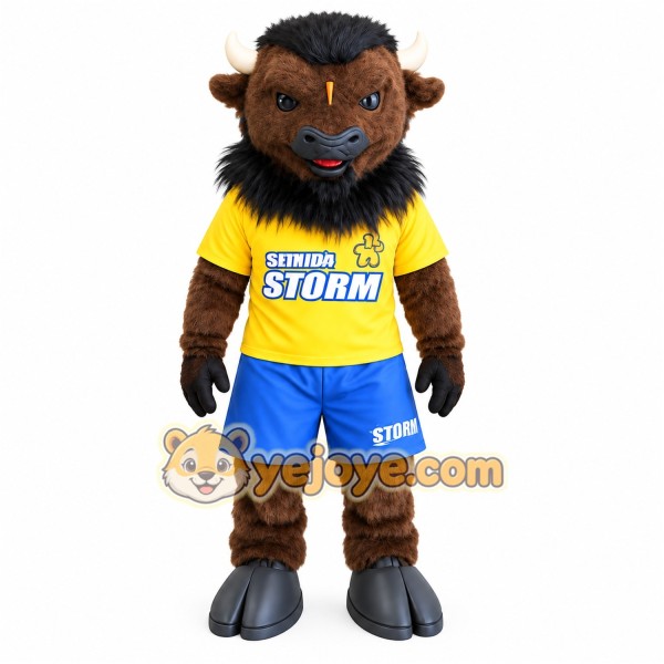 Brown Black Yellow Blue Bison Mascot Costume Brown Black Yellow Blue Bison Mascot Costume