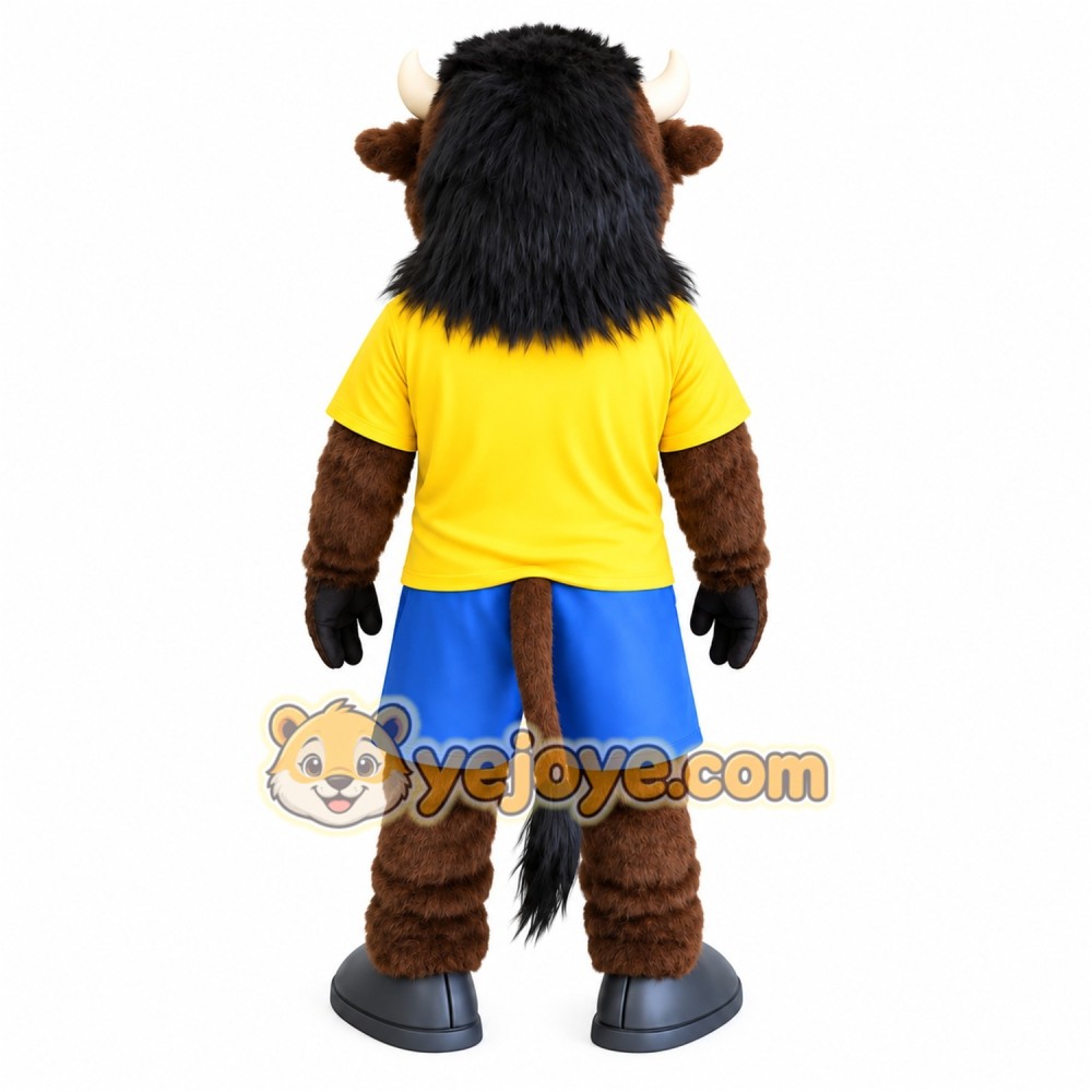 Brown Black Yellow Blue Bison Mascot Costume Brown Black Yellow Blue Bison Mascot Costume