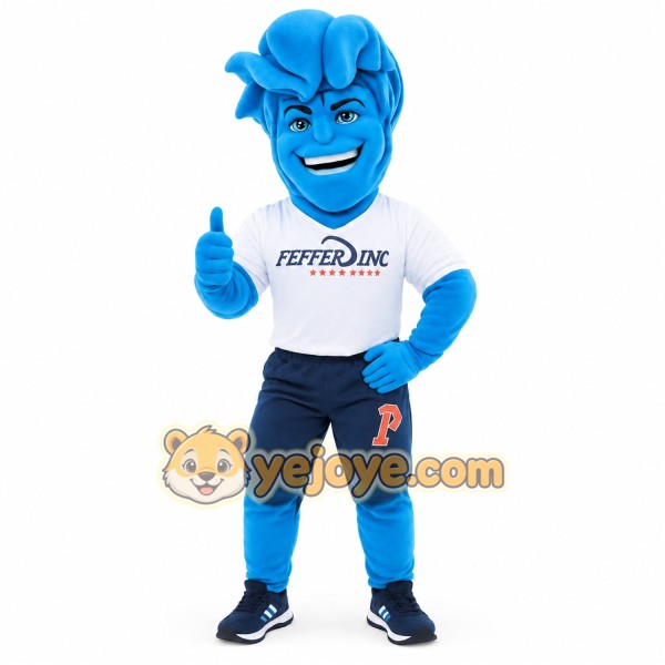 Blue White Sports Fan Man Mascot Costume