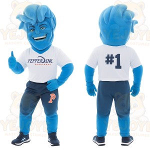 Blue White Sports Fan Man Mascot Costume