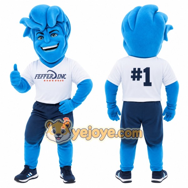 Blue White Sports Fan Man Mascot Costume